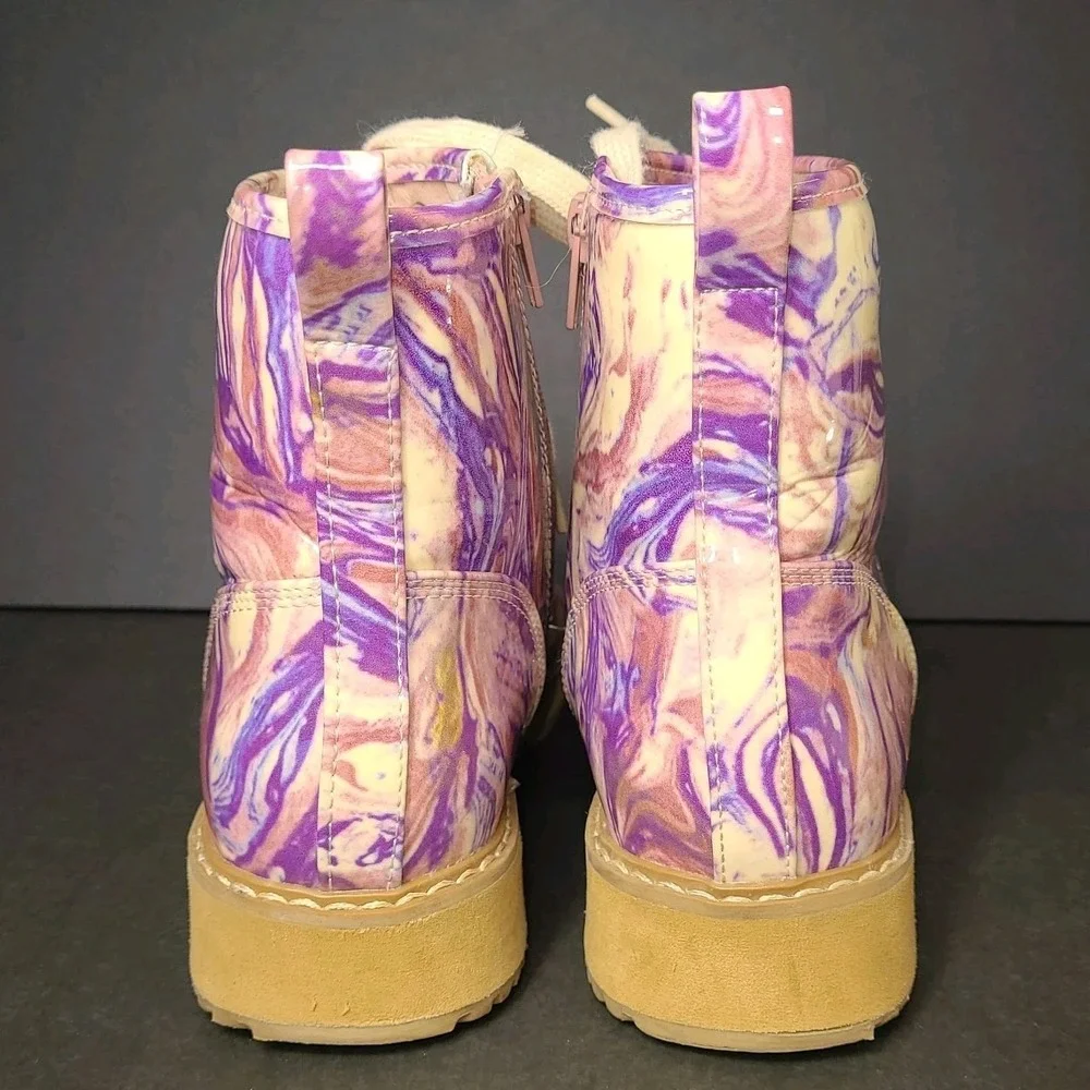 Steve Madden Joliviaa Combat Boots Youth 4 Purple Marble Lace Up Side Zip